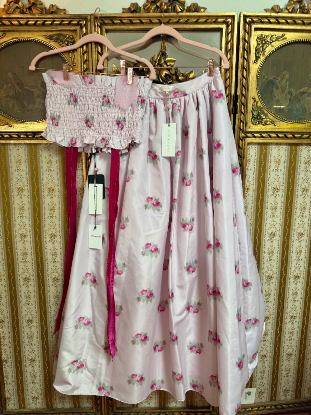 NWT LoveShackFancy Minita Skirt Corbin Crop Top SET Berry Moment 4 M Pink Velvet